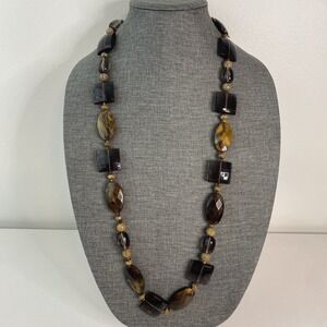 Faceted Brown Mother of Pearl Glass Amd Beads Necklace 36"